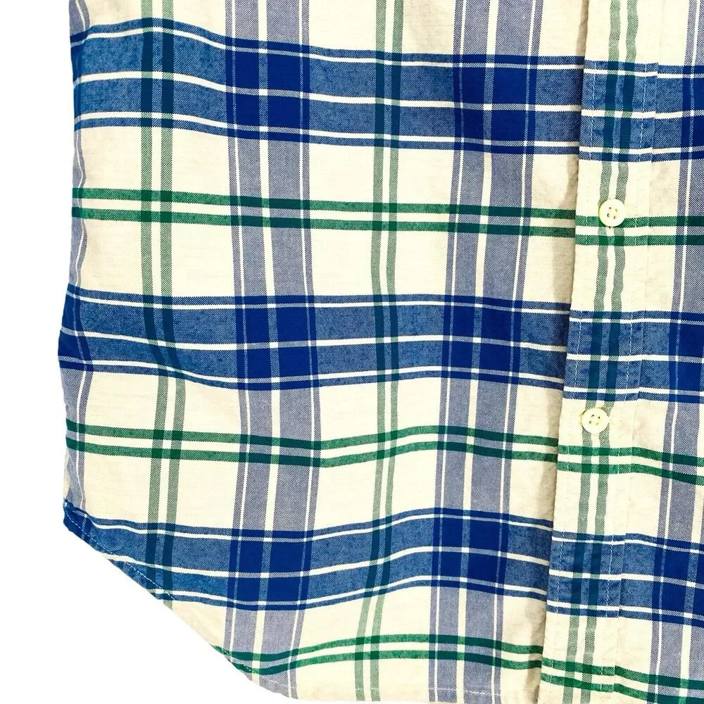 Banana Republic‎ Oxford Slim Fit Blue Green Plaid Corduroy Trim Mens Shirt M